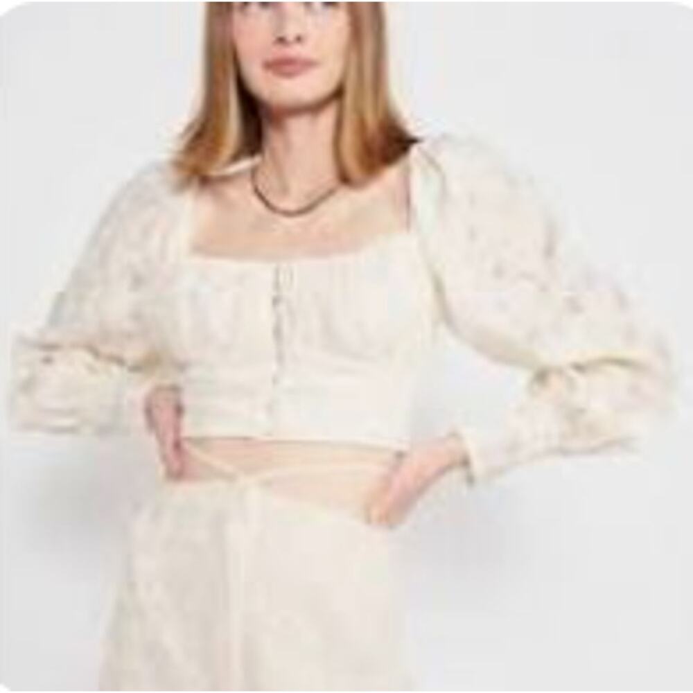 En Saison ivory Agatha Cropped Blouse with Lace Flowers Size 2X